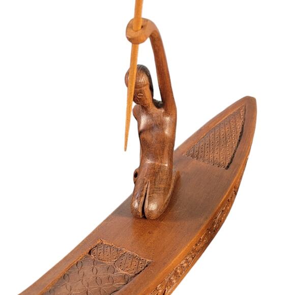 three rustic indigenous carved boat canoe folkart fisherman folk art 14" X 10" - Picture 4 of 11